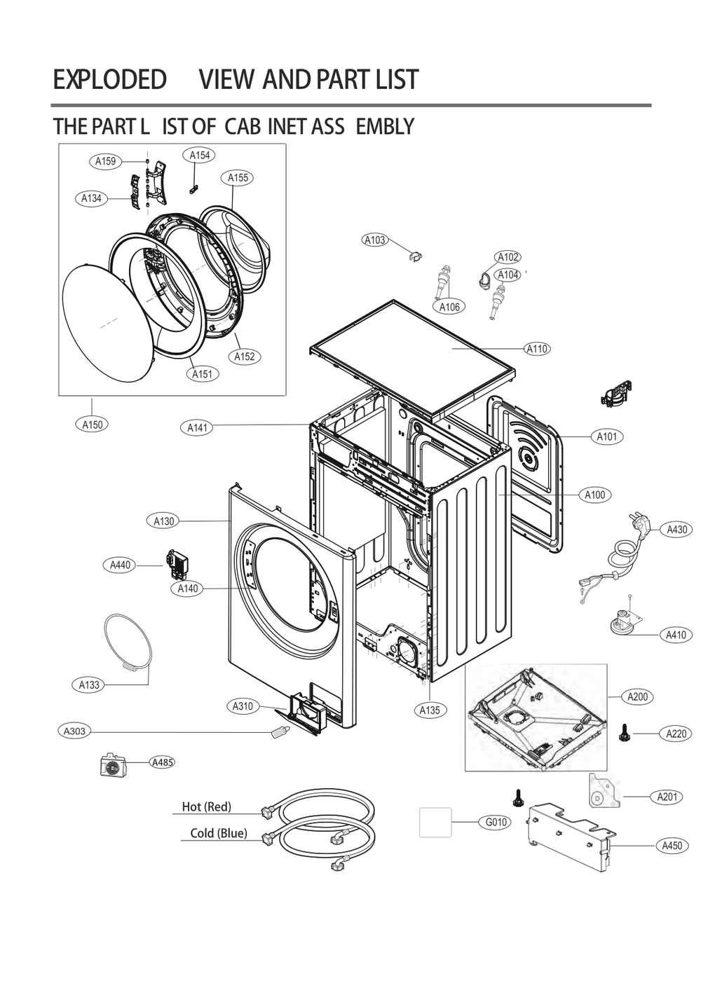 Cabinet Assembly Diagram and Parts List for WM1455HVA APTEPUS LG Washer