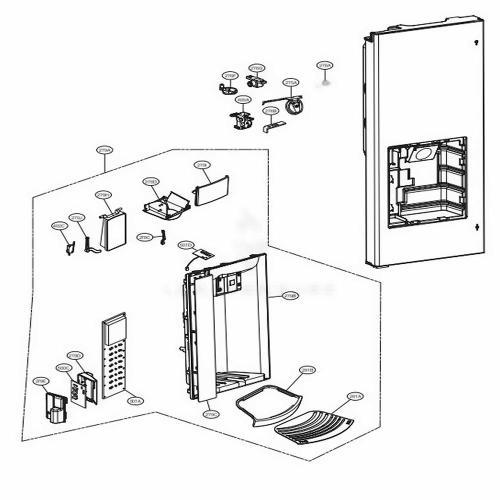 Dispenser Parts Diagram and Parts List for LMXS27626D ASBCNA0 LG Refrigerator