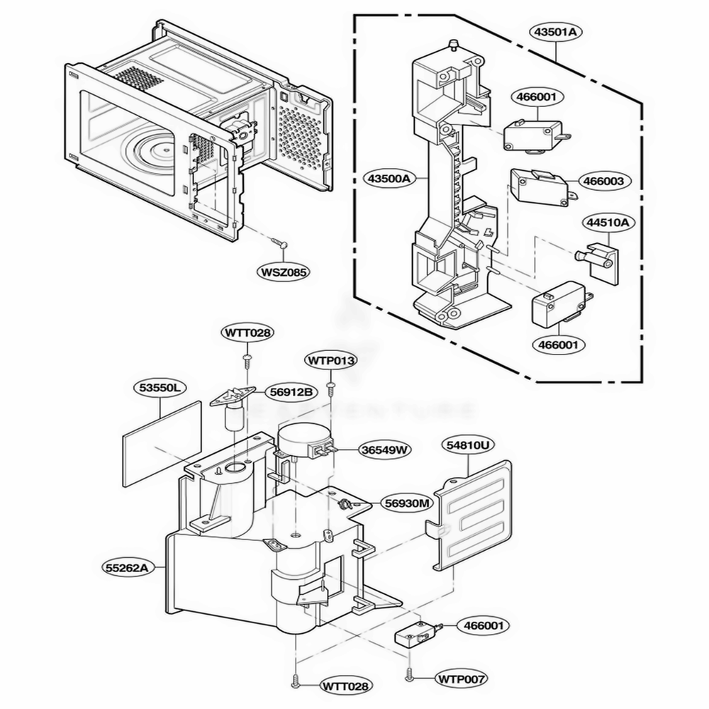 Latch Board Parts Diagram and Parts List for JMC9158AAB ABKEJEN LG Wall Oven