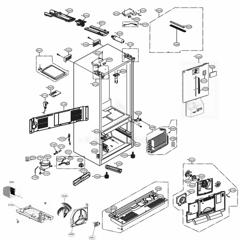 Case Parts Diagram and Parts List for LFXS28566M AMTCNA4 LG Refrigerator