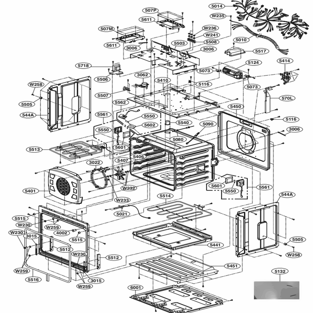 Cavity Parts Diagram and Parts List for LSWS307ST AS6LSTD LG Wall Oven