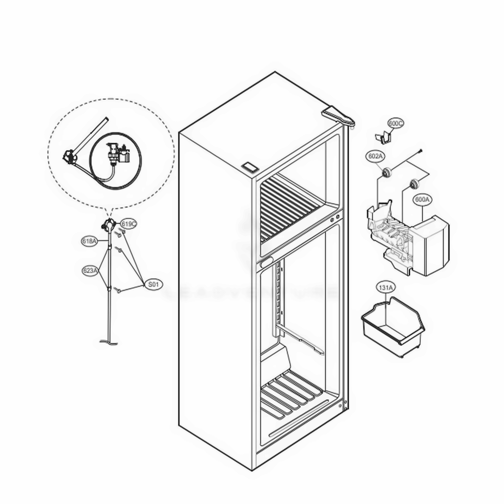 Ice Maker Parts Diagram and Parts List for LTCS20220S ASTCNA5 LG Refrigerator