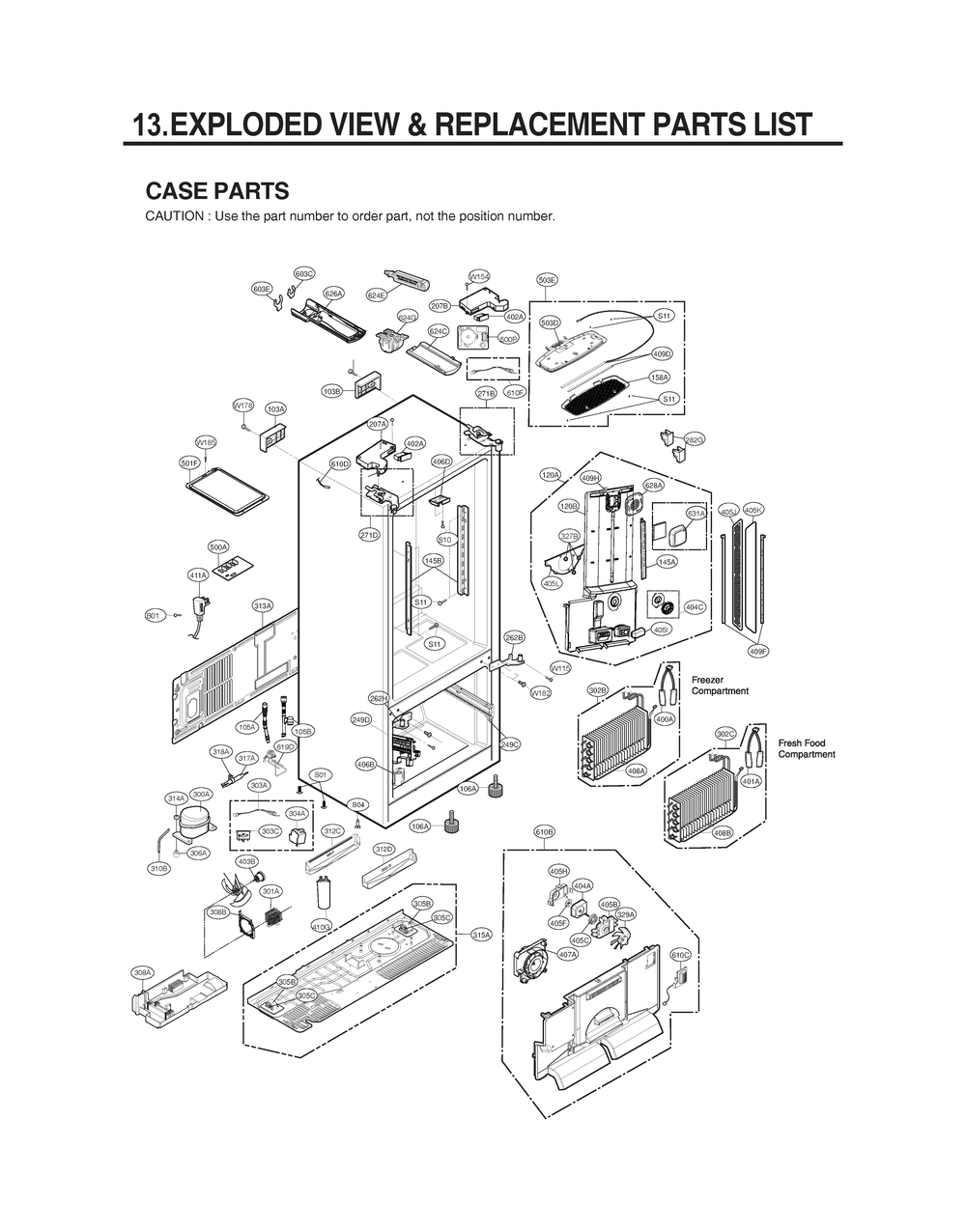 Case Parts Diagram and Parts List for GR-J266LSJM ASTCNA1 LG Refrigerator