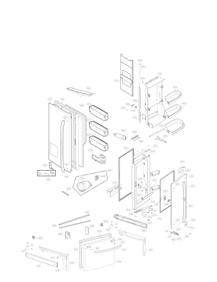 Door Parts Diagram and Parts List for LFXS30766S 03 LG Refrigerator