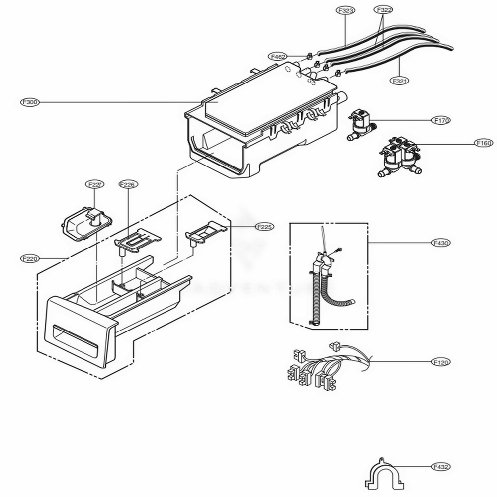 Dispenser Assembly Diagram and Parts List for WM3700HVA ASSEVUS LG Washer