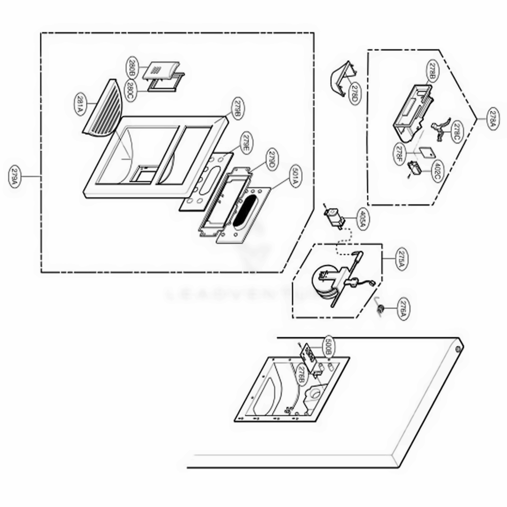 Dispenser Parts Diagram and Parts List for 79763 AST3SEC LG Refrigerator