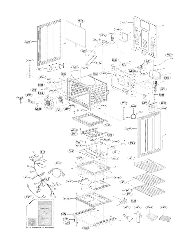 Lower Cavity Parts Diagram and Parts List for LDG3036ST  LG Range