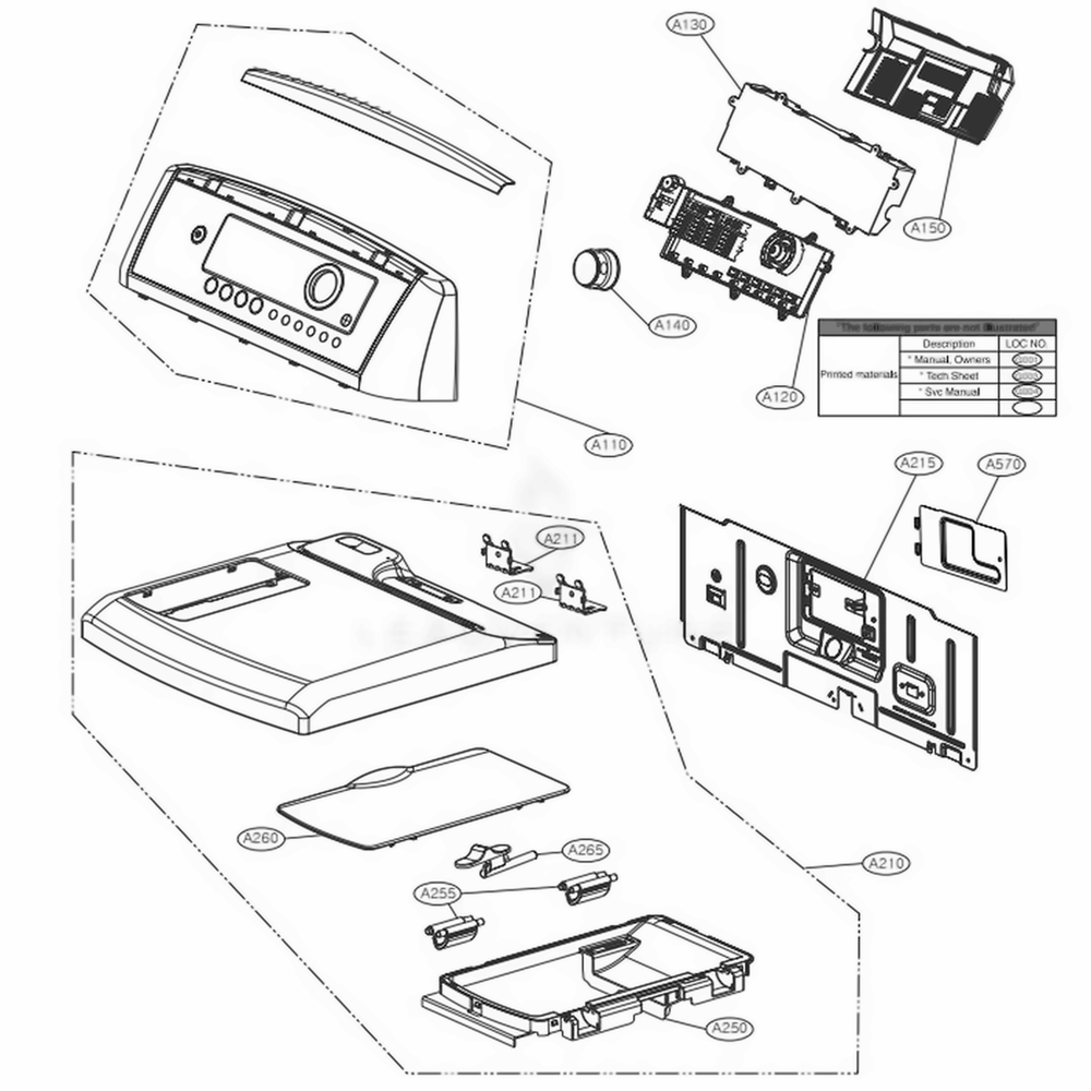 Control Panel And Plate Assembly Diagram and Parts List for 61522 ABWESEU LG Dryer