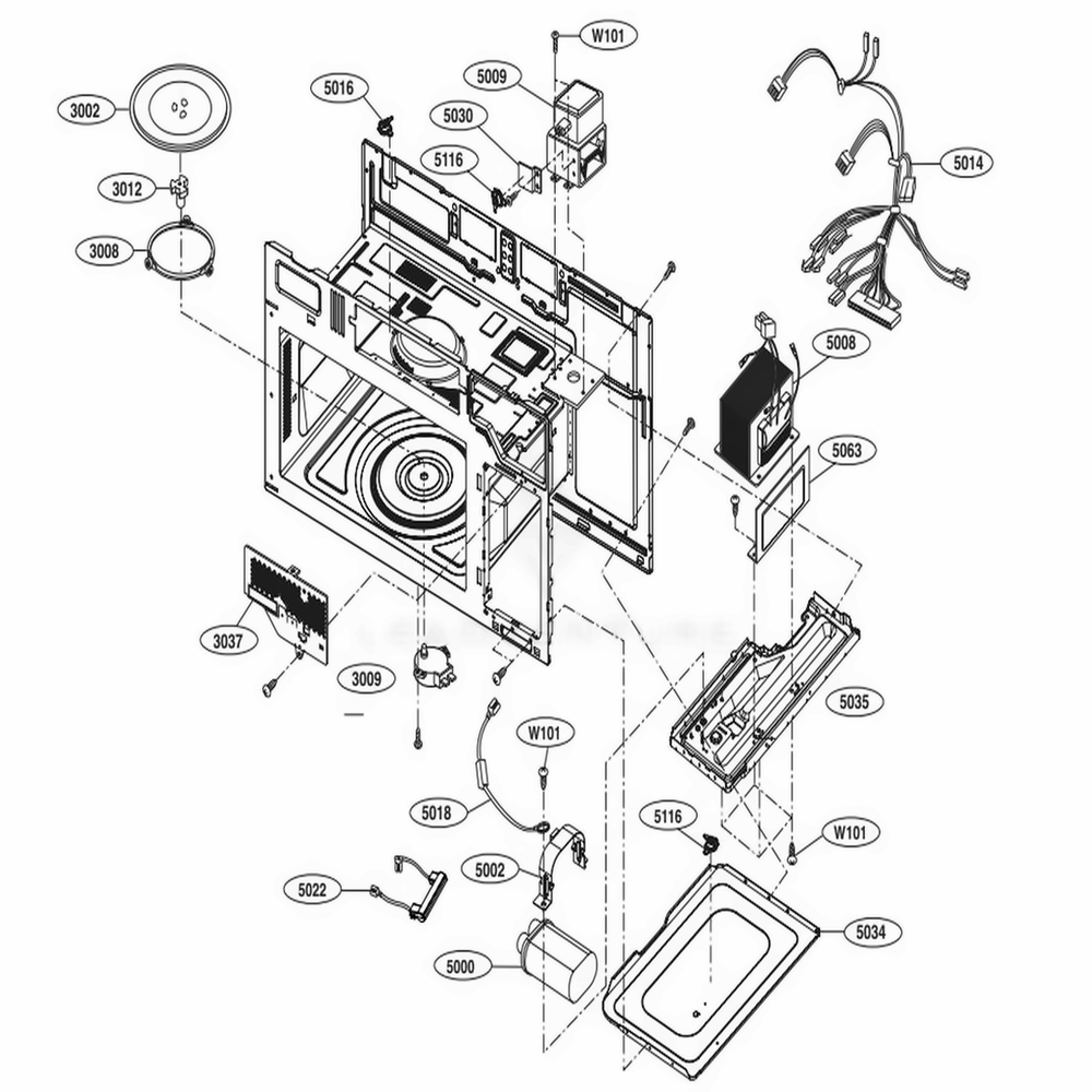 Interior Parts 3 Diagram and Parts List for LMV1831SB CBKELGA LG Microwave