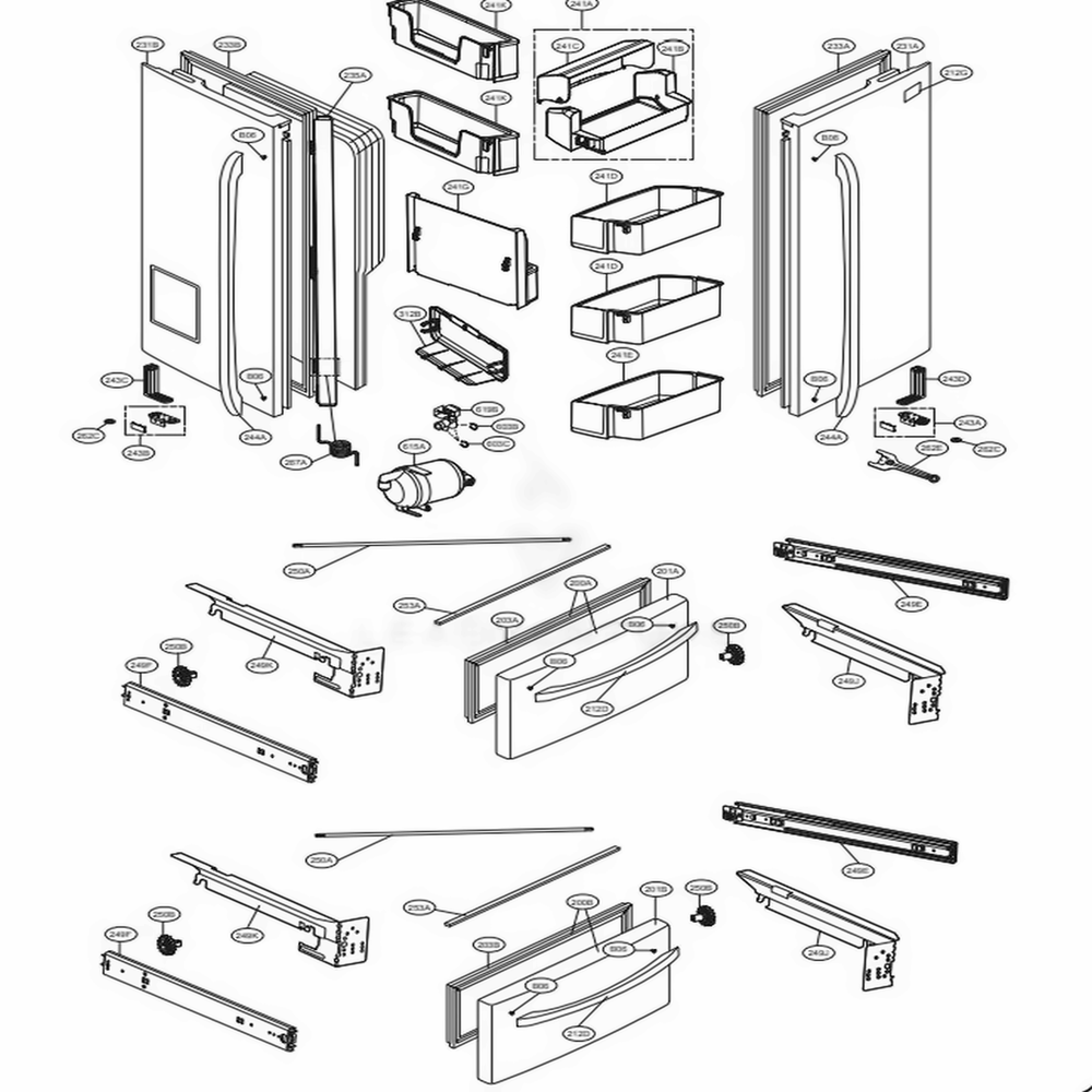 Door Parts Diagram and Parts List for 71073 ASTCSE4 LG Refrigerator