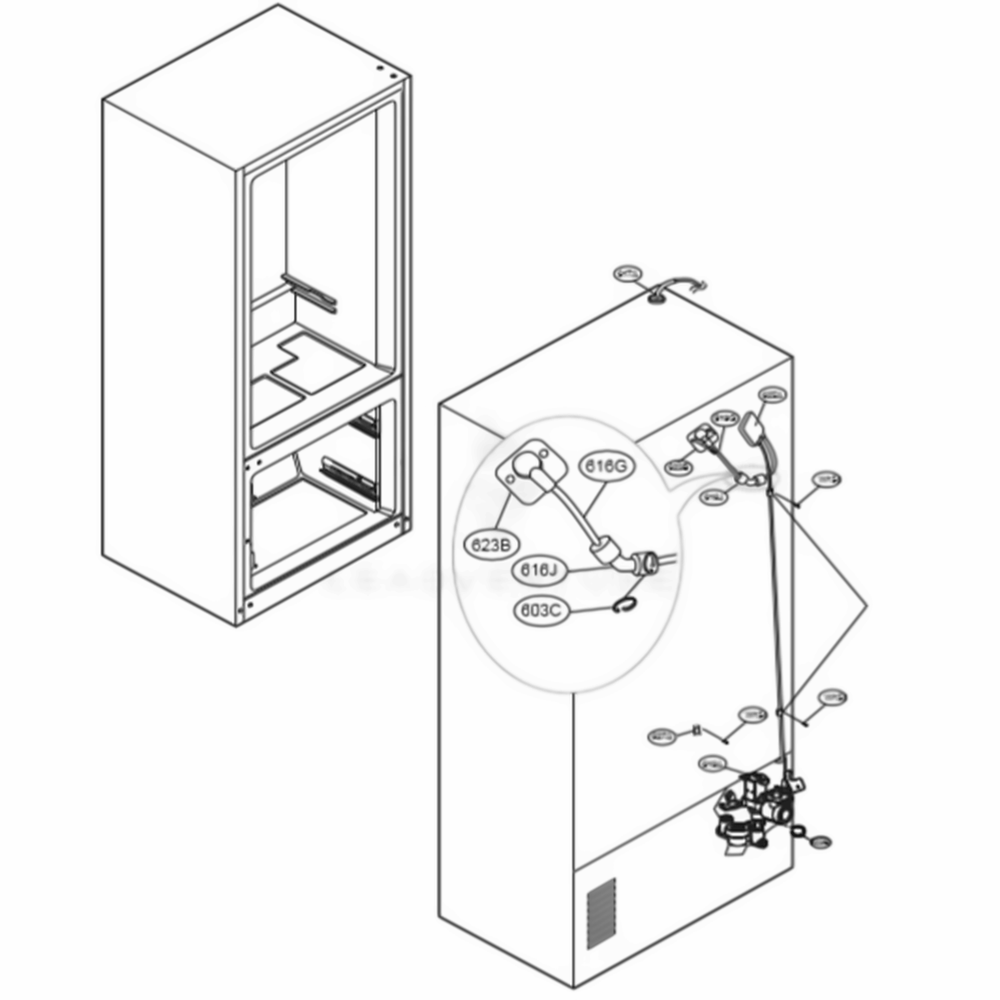 Valve And Water Tube Parts Diagram and Parts List for LSFXC2476S ASTCNA1 LG Refrigerator