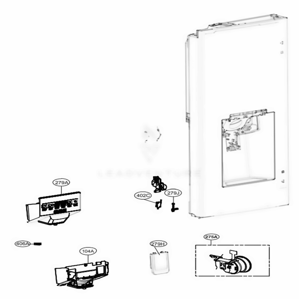 Dispenser Parts Diagram and Parts List for LFXC22526D ASBCNA0 LG Refrigerator