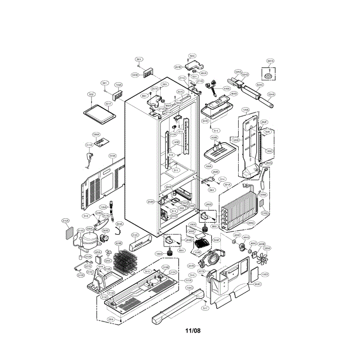 Case Diagram and Parts List for LFX25961SW 00 LG Refrigerator