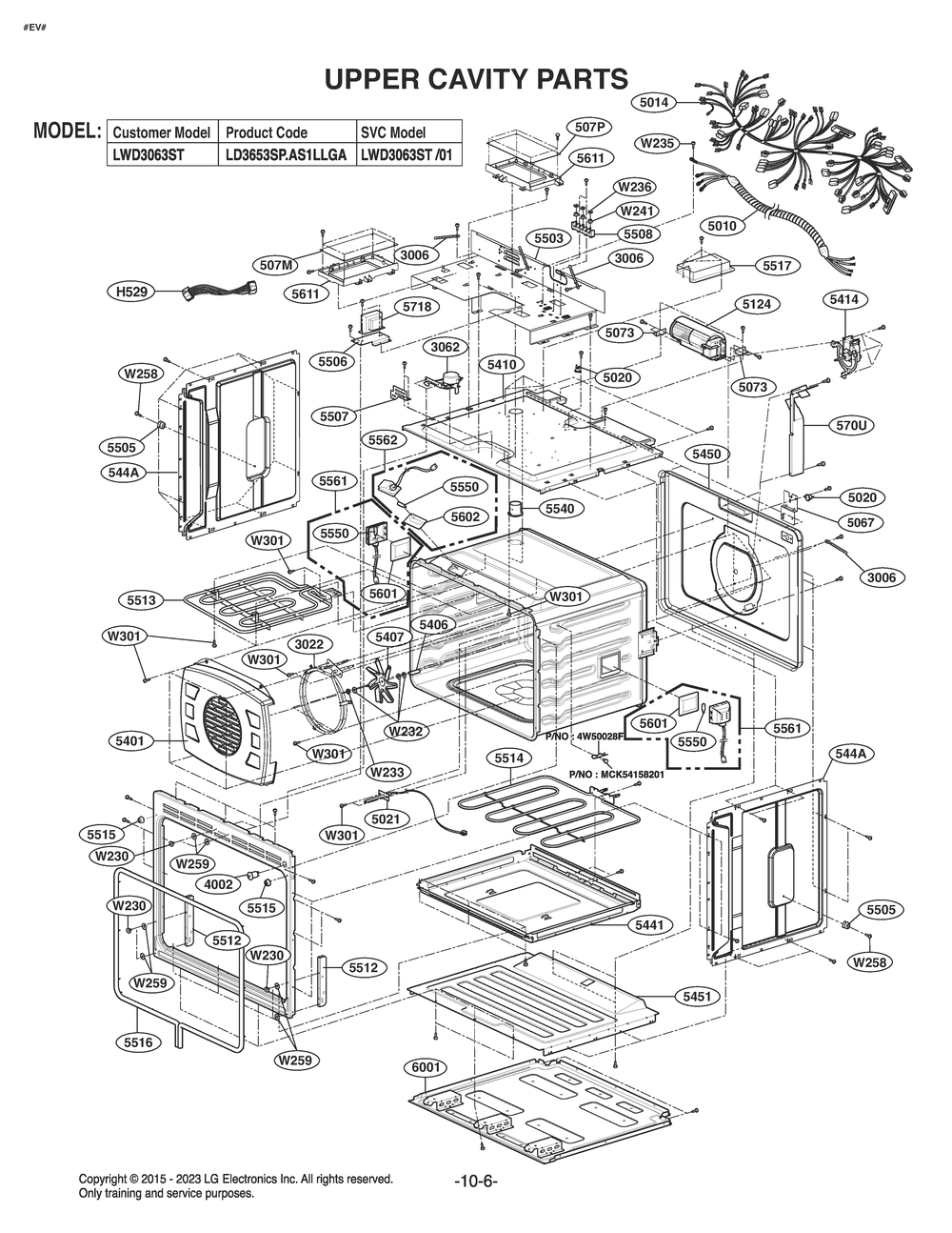 Upper Cavity Parts Diagram and Parts List for LD3653SP AS1LLGA LG Range