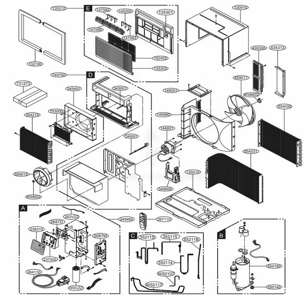 Main Diagram and Parts List for LT1236HNR AWYAUSH LG Air Conditioner