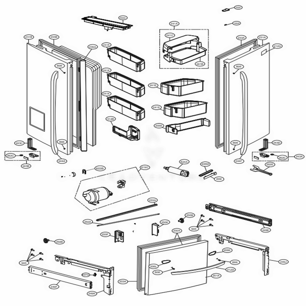 Door Parts Diagram and Parts List for LFXS30726B AWBCNA2 LG Refrigerator