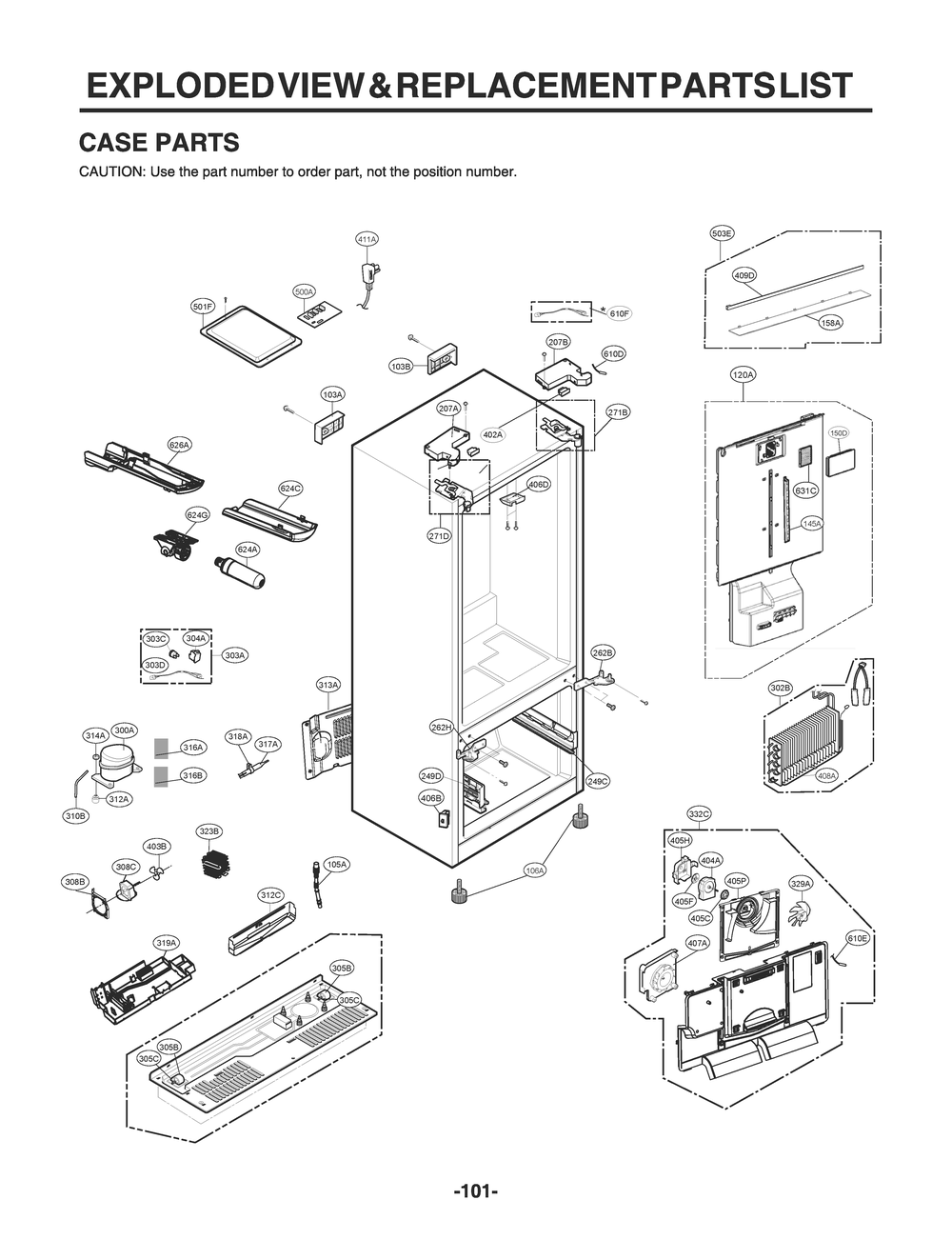 Case Parts Diagram and Parts List for GR-X228NKSM ASBCNA2 LG Refrigerator