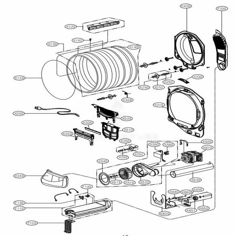 Drum And Motor Assembly: Electric Type Diagram and Parts List for DLE7100W ABWEEUS LG Dryer