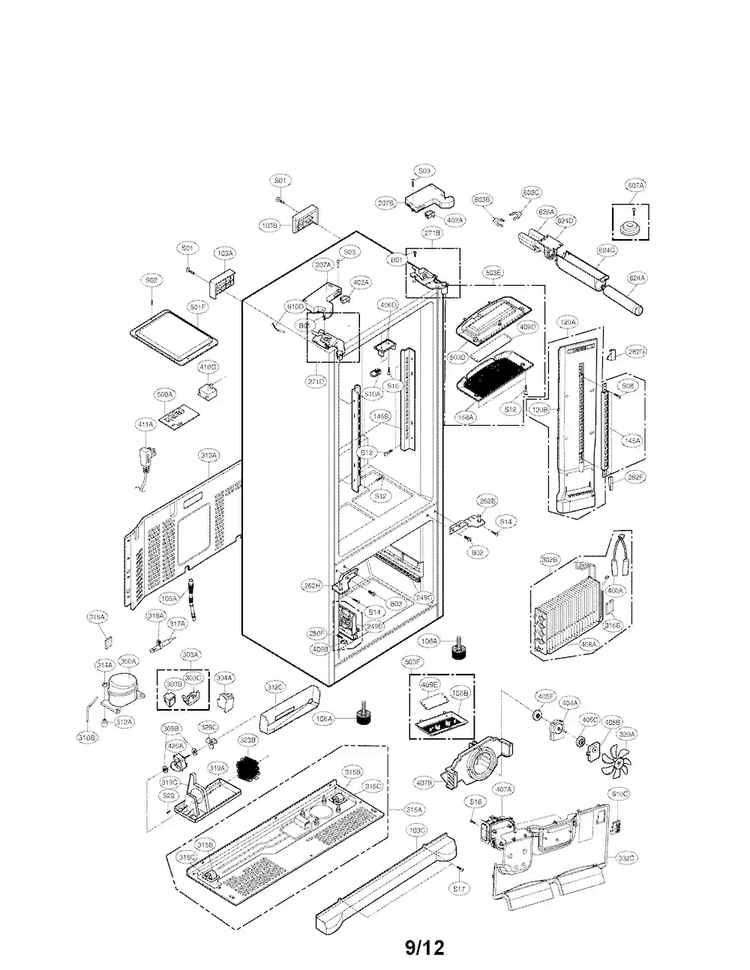 Case Parts Diagram and Parts List for LFX25975SW 03 LG Refrigerator