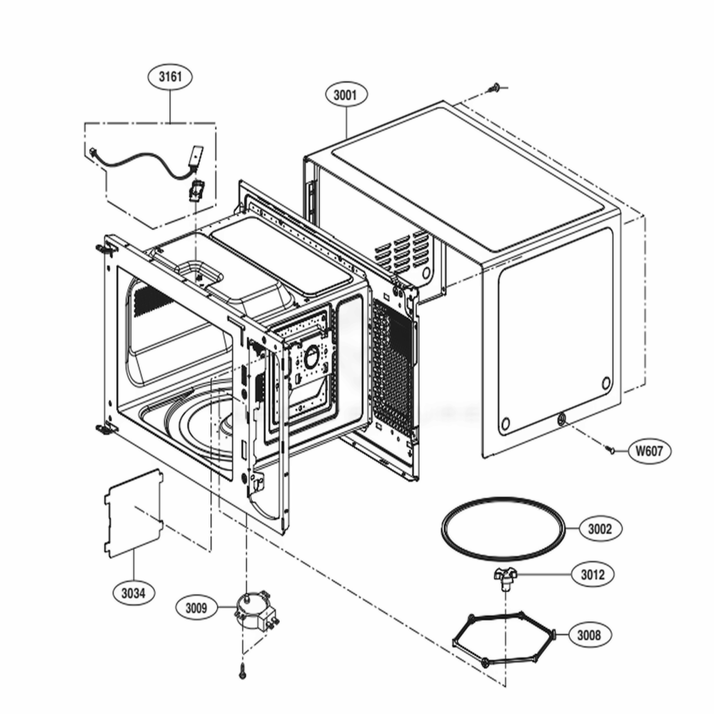 Oven Cavity Parts Diagram and Parts List for LMC1575SW CW1ELNA LG Microwave