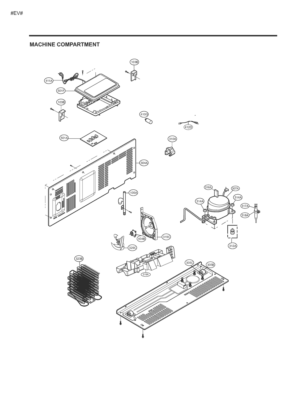 Machine Compartment Diagram and Parts List for GM-J267NQBL ASWCSE5 LG Refrigerator