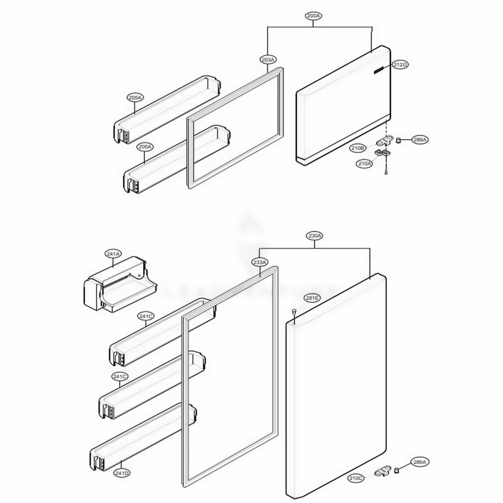 Door Parts Diagram and Parts List for LTCS20220W ASWCNA1 LG Refrigerator