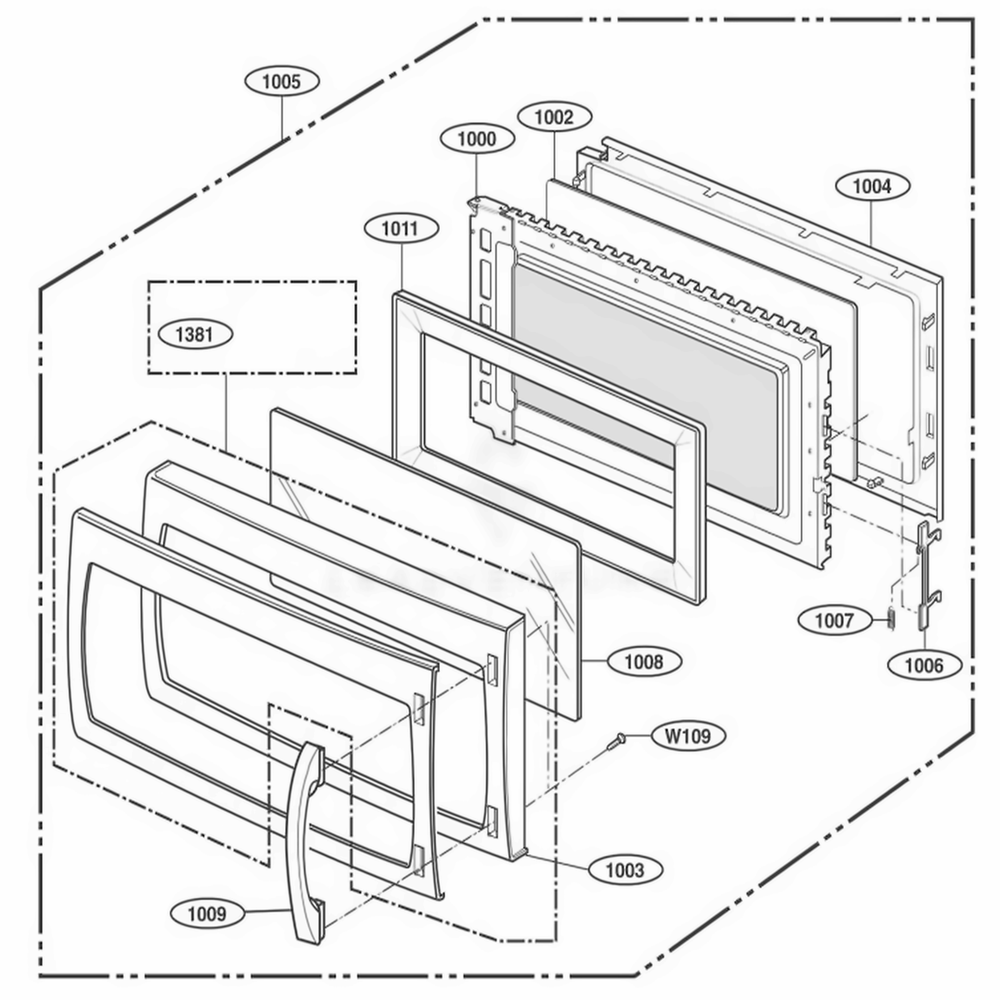 Door Parts Diagram and Parts List for 80603 ASBESEA LG Range