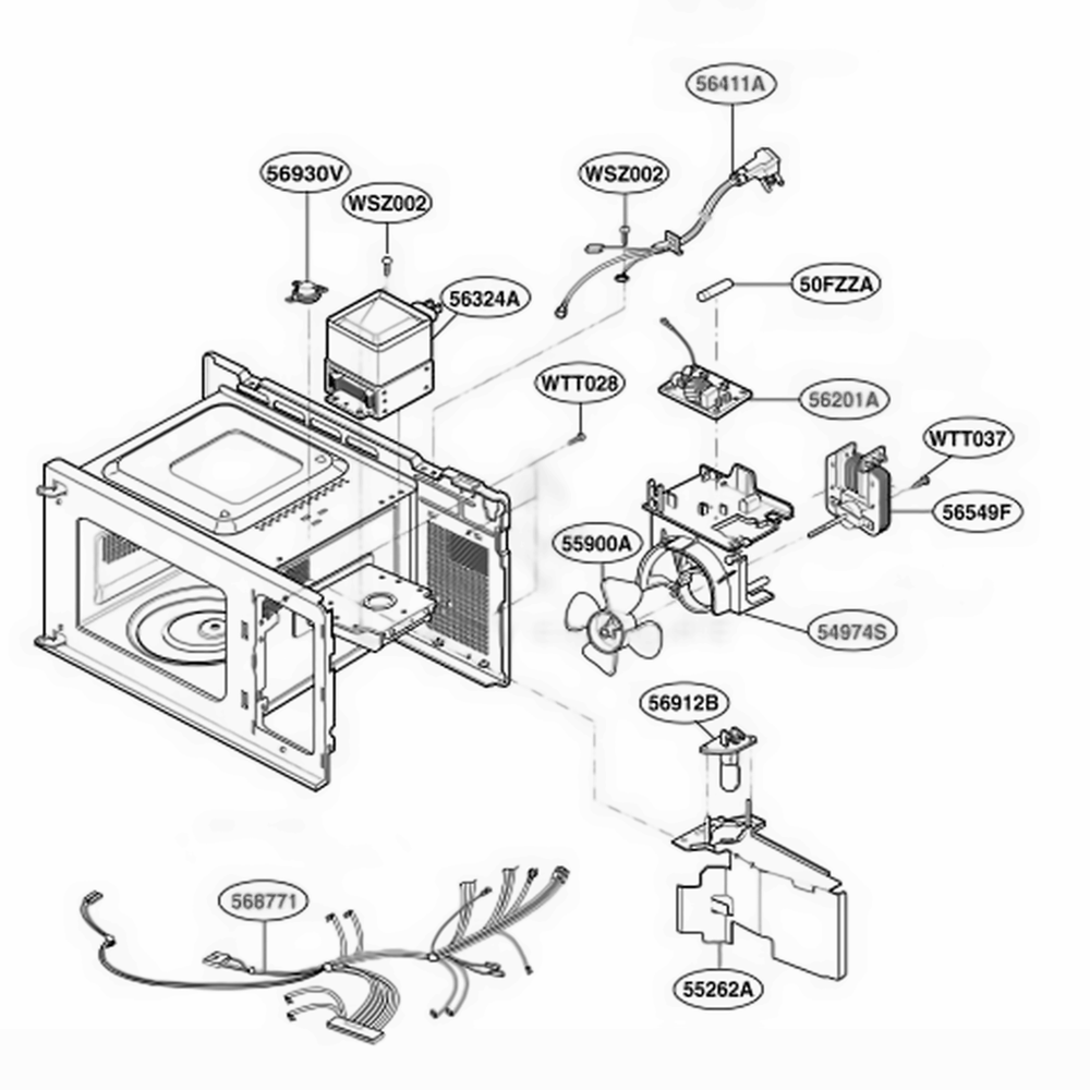 Interior Parts 2 Diagram and Parts List for MA795W CWHEGSE LG Wall Oven