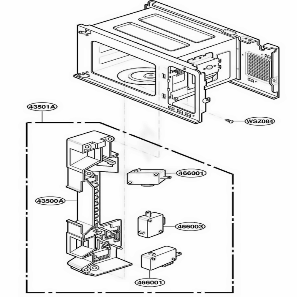 Latch Board Parts Diagram and Parts List for LD10D GREAMA LG Wall Oven