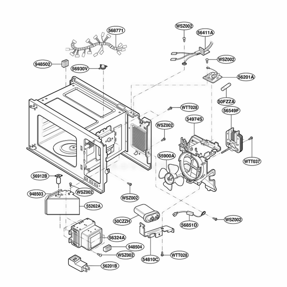 Interior Parts Diagram and Parts List for MS113YG KMWEGSC LG Range