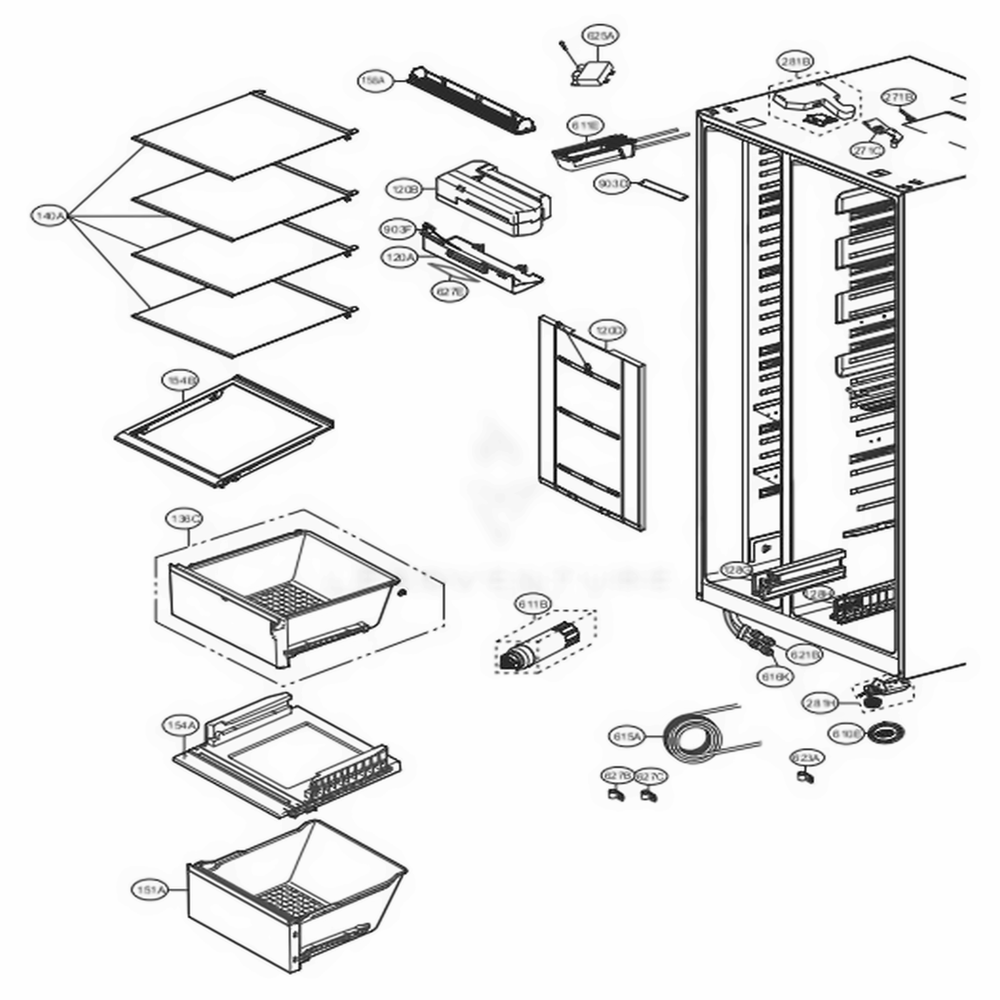 Refrigerator Compartment Diagram and Parts List for LSXC22486S ASTCNA1 LG Refrigerator