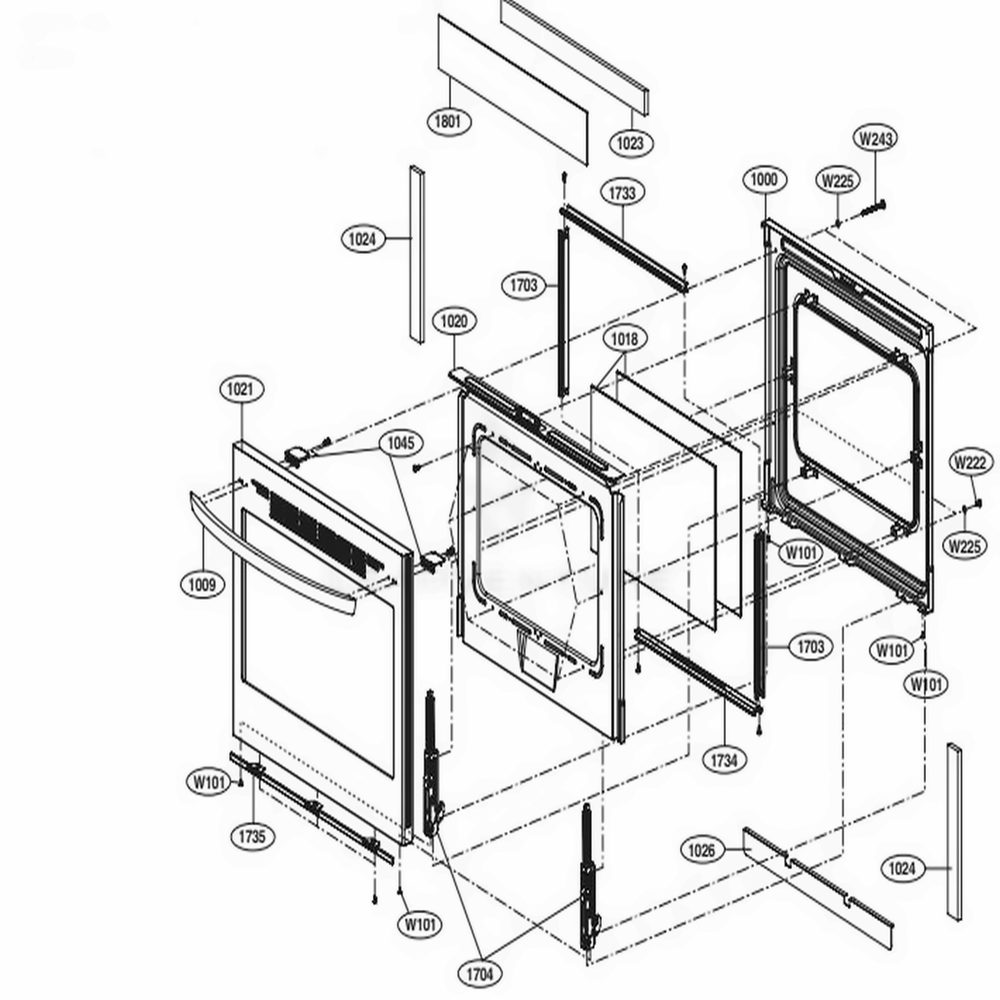 Door Parts Diagram and Parts List for LRE3193BM FBMLLGA LG Range