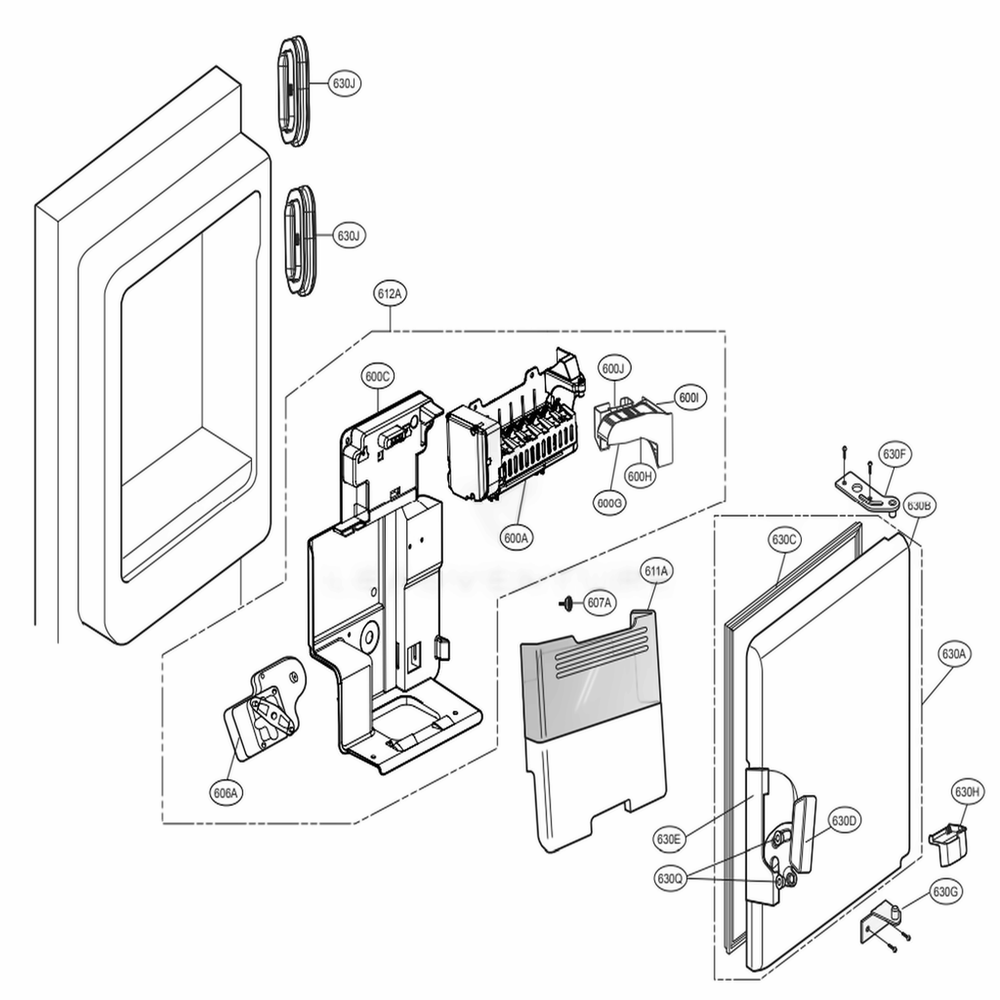 Ice Maker And Ice Bin Parts Diagram and Parts List for 73153 ASTCSE1 LG Refrigerator