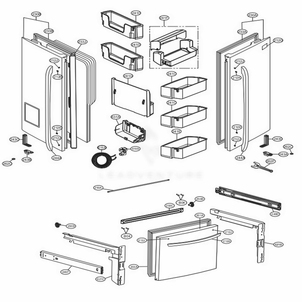 Door Parts Diagram and Parts List for LFX25978SB AWBCNA0 LG Refrigerator