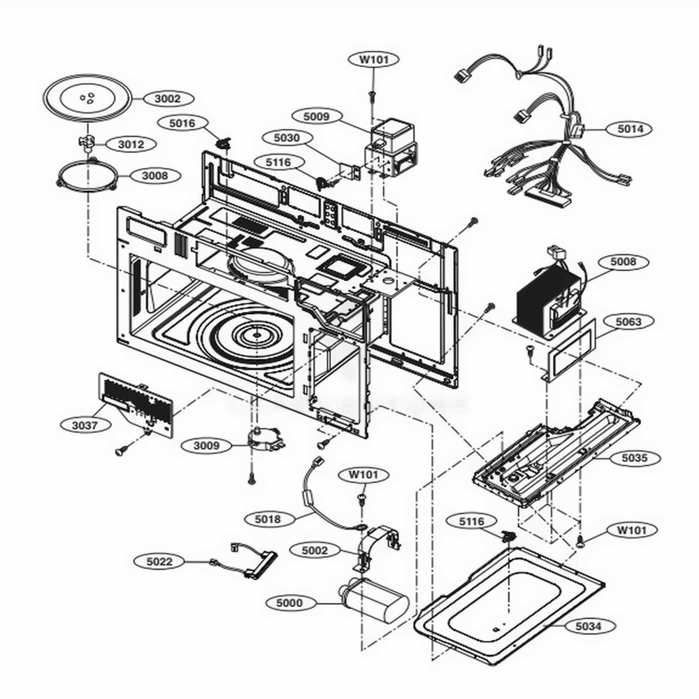 Interior Parts 1 Diagram and Parts List for LMV1764ST CS3ELGA LG Range