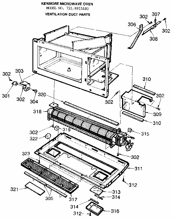 Ventilation Duct Diagram and Parts List for 7218915180  Kenmore Microwave