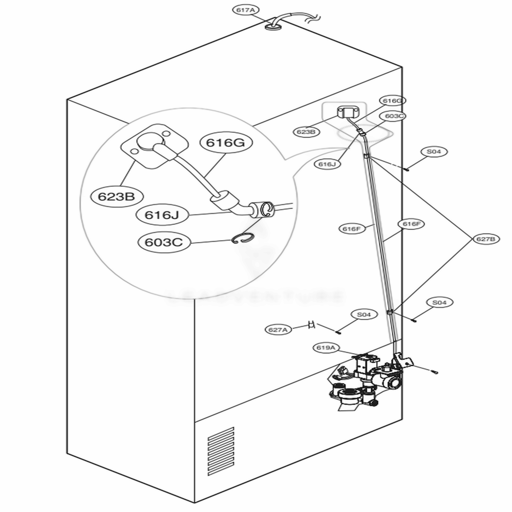 Valve And Water Tube Parts Diagram and Parts List for 72482 ASWCSE1 LG Refrigerator