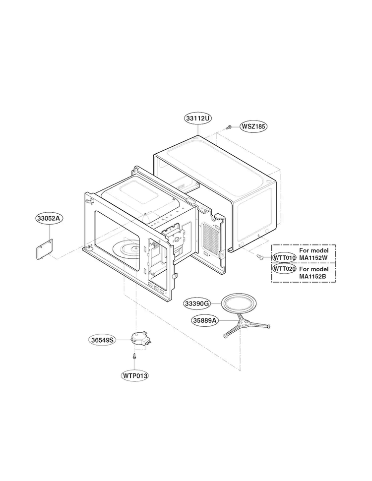 Oven Cavity Parts Diagram and Parts List for MA1152W  LG Microwave