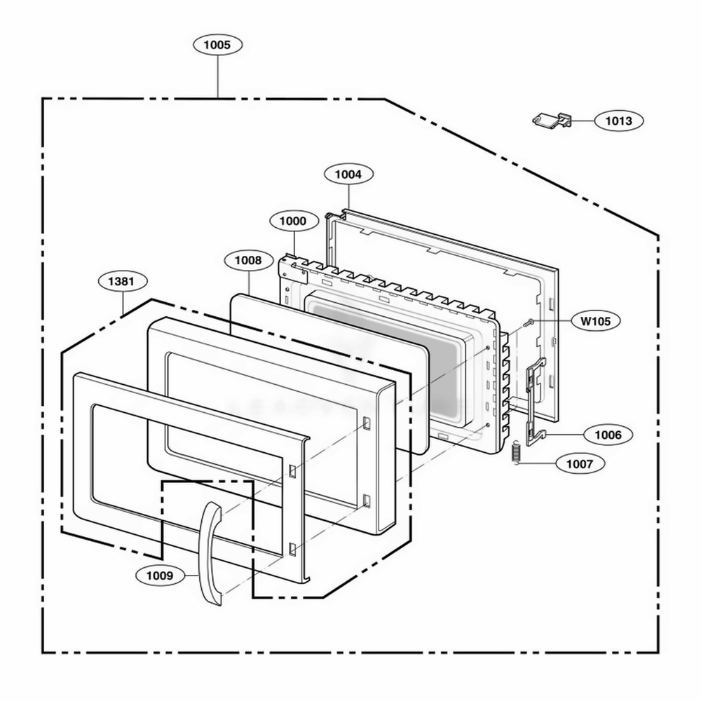 Door Parts Diagram and Parts List for MCDS ASBEBSH LG Range