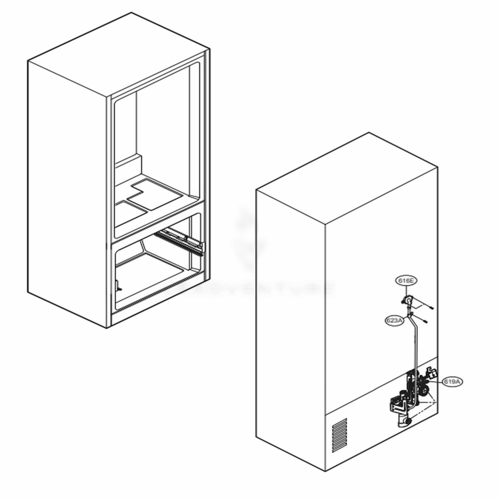 Valve And Water Tube Parts Diagram and Parts List for 74102 ASWCSE0 LG Refrigerator