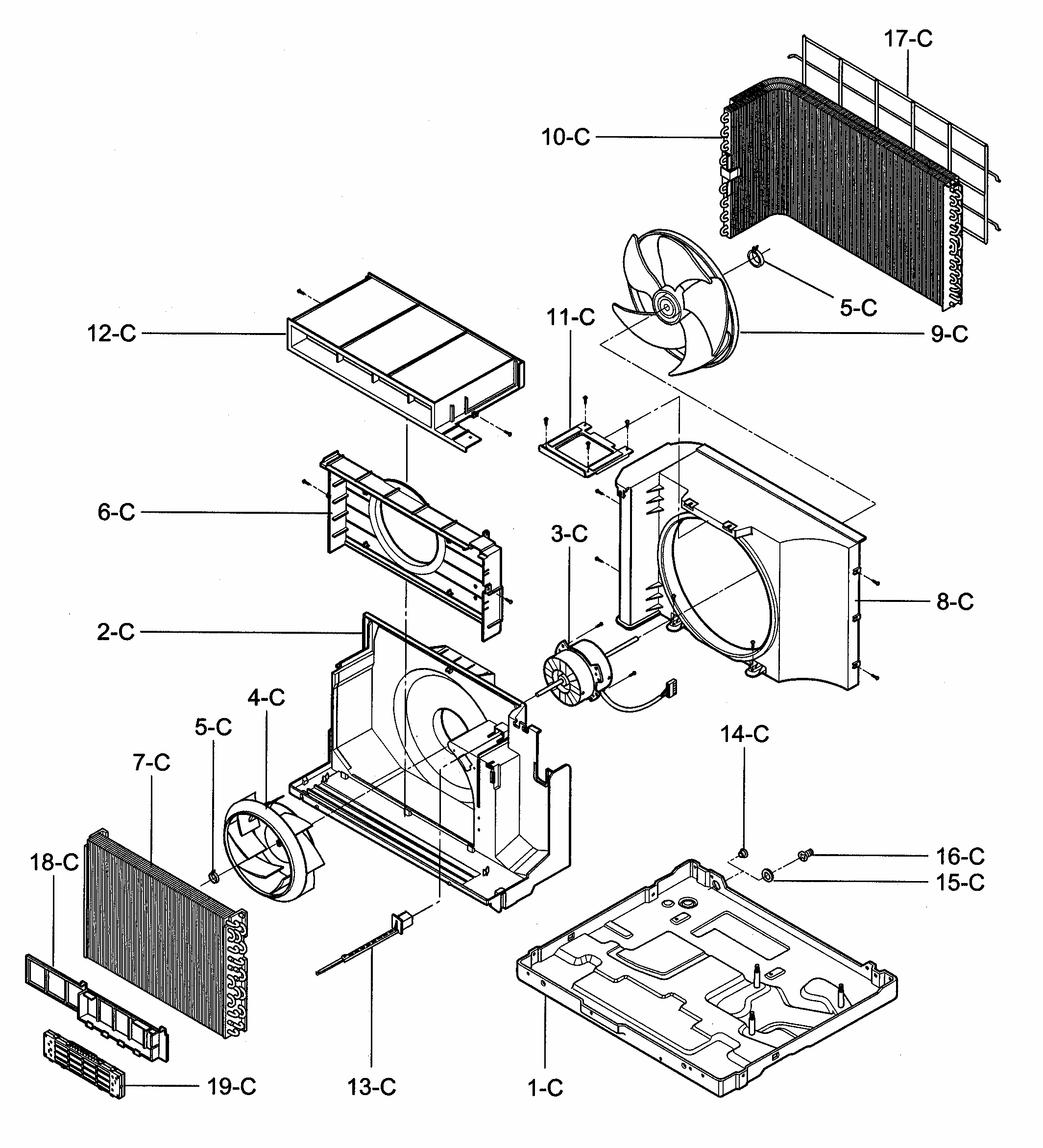 Air Handleing/cycle Parts Diagram and Parts List for 58076129200  Kenmore Air Conditioner