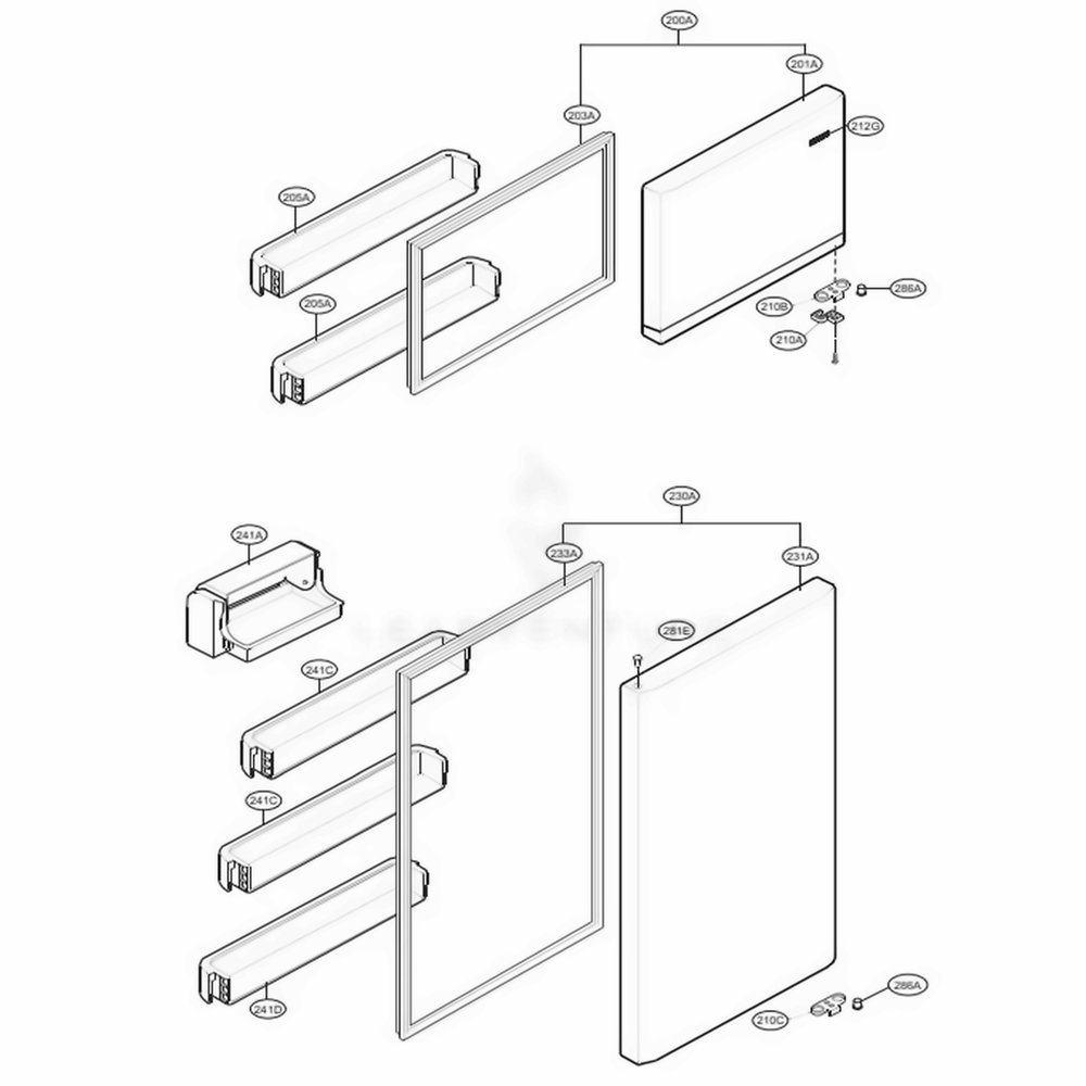 Door Parts Diagram and Parts List for LTCS20220B AWBCNA3 LG Refrigerator