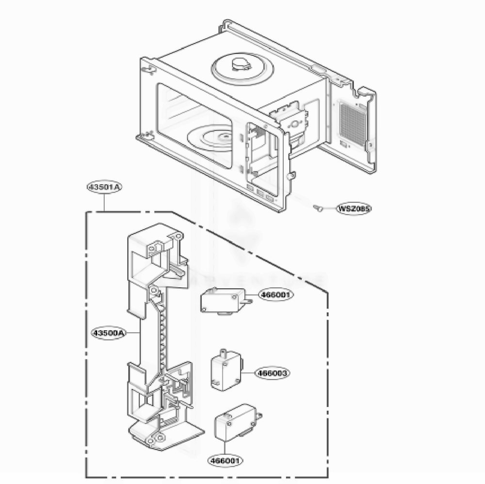 Latch Board Parts Diagram and Parts List for GT4185SKS ASBEWRP LG Wall Oven