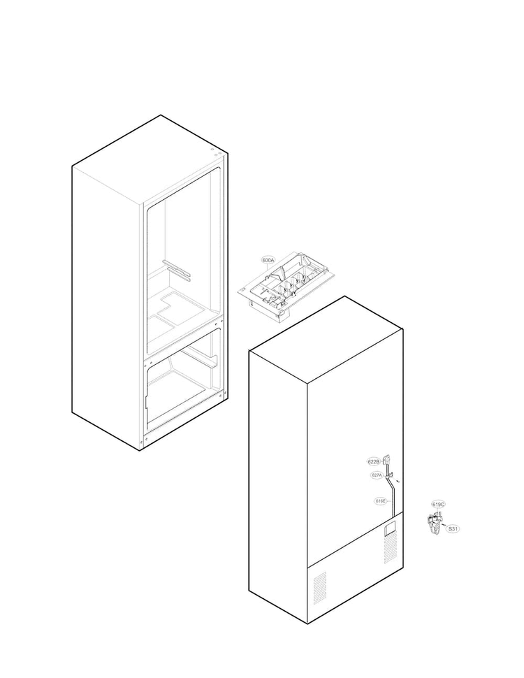 Ice Maker Parts Diagram and Parts List for LFC20770ST 01 LG Refrigerator