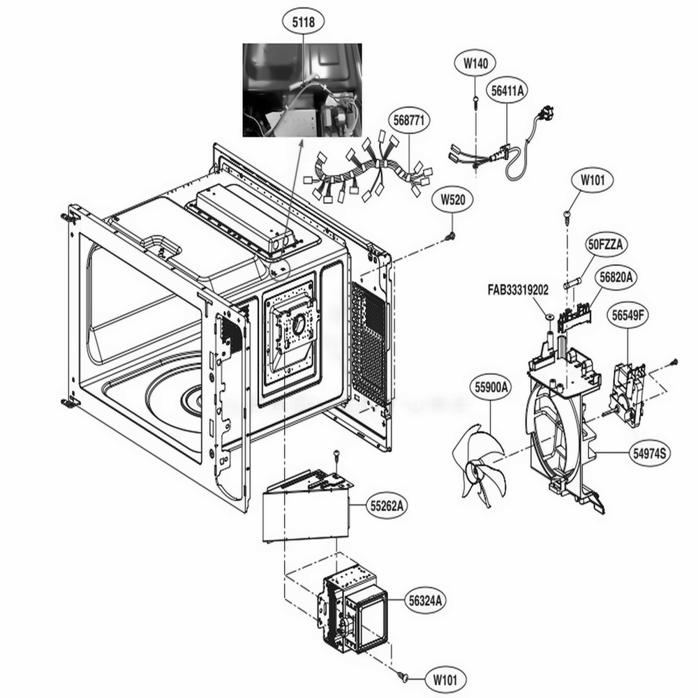 Interior Parts Diagram and Parts List for MH1596CIR CSSELEC LG Range