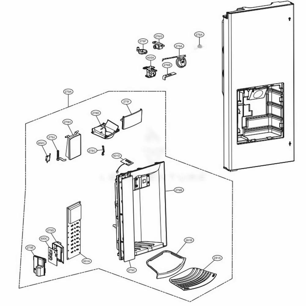 Dispenser Parts Diagram and Parts List for LFX28968ST ASTCNA3 LG Refrigerator