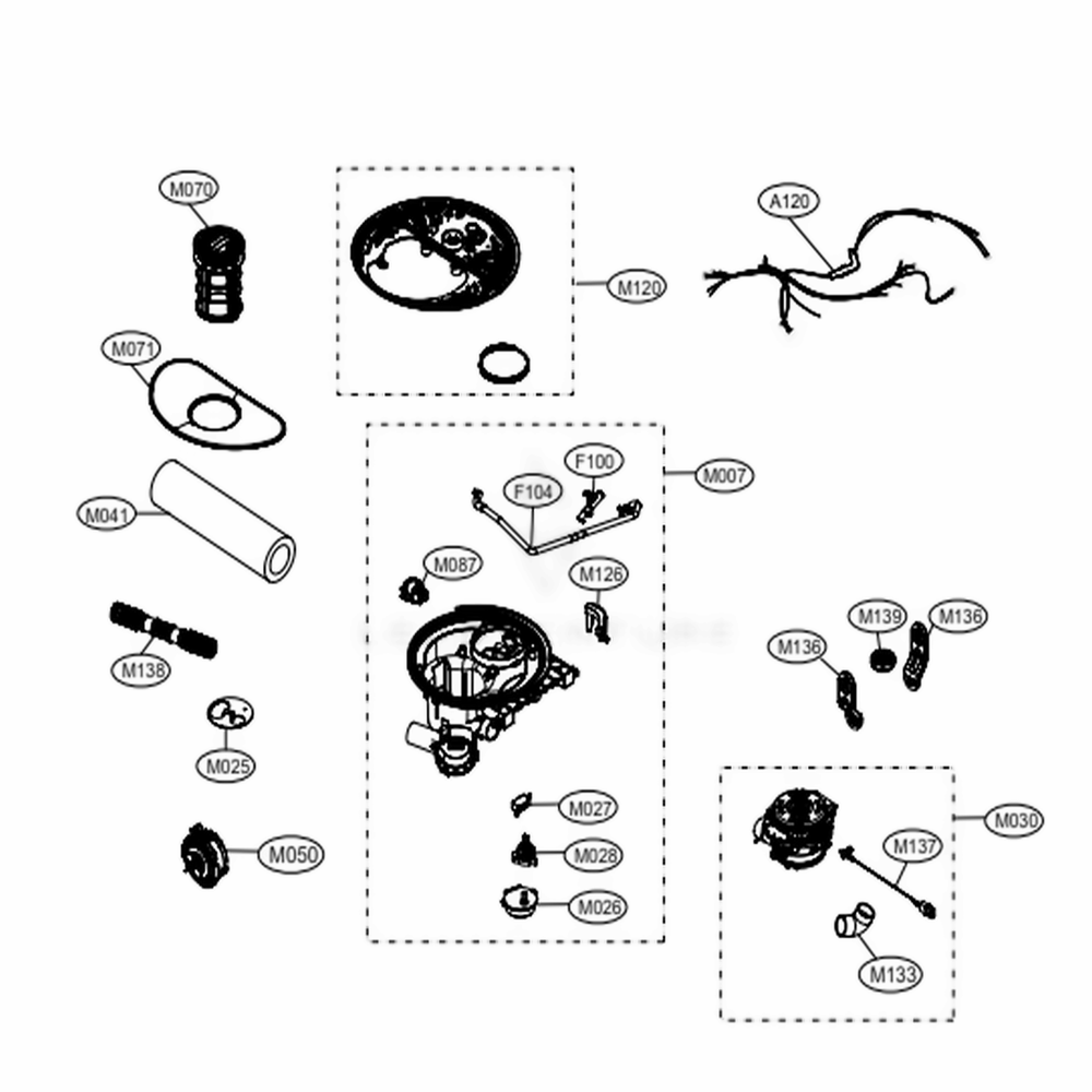 Sump Assembly Diagram and Parts List for SKSDW2402P AASESNA LG Dishwasher