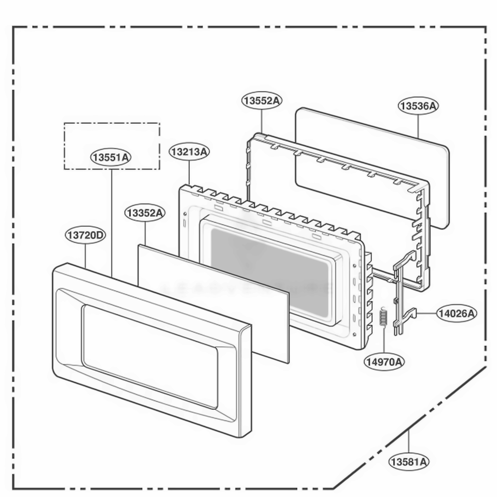 Door Parts Diagram and Parts List for JE1860CH AG4EGEU LG Wall Oven
