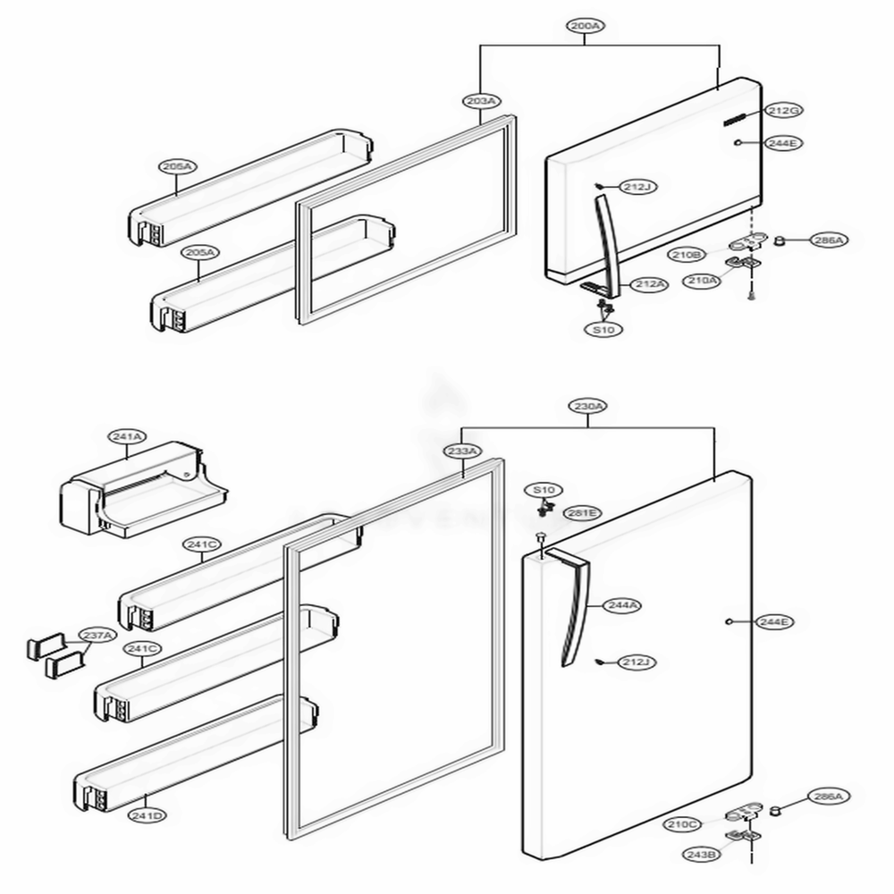Door Parts Diagram and Parts List for 68032 ASWCSE4 LG Refrigerator