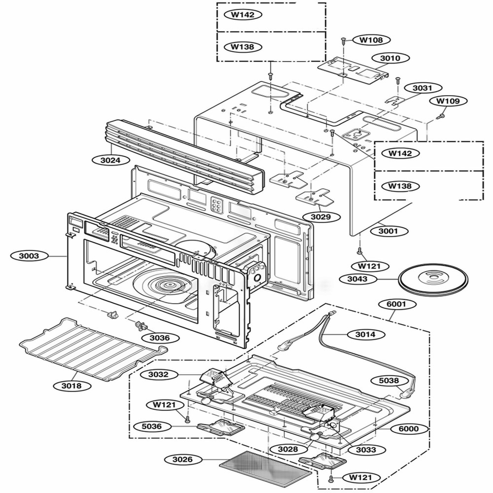 Oven Cavity Parts Diagram and Parts List for 63652 AW1ESEA LG Range